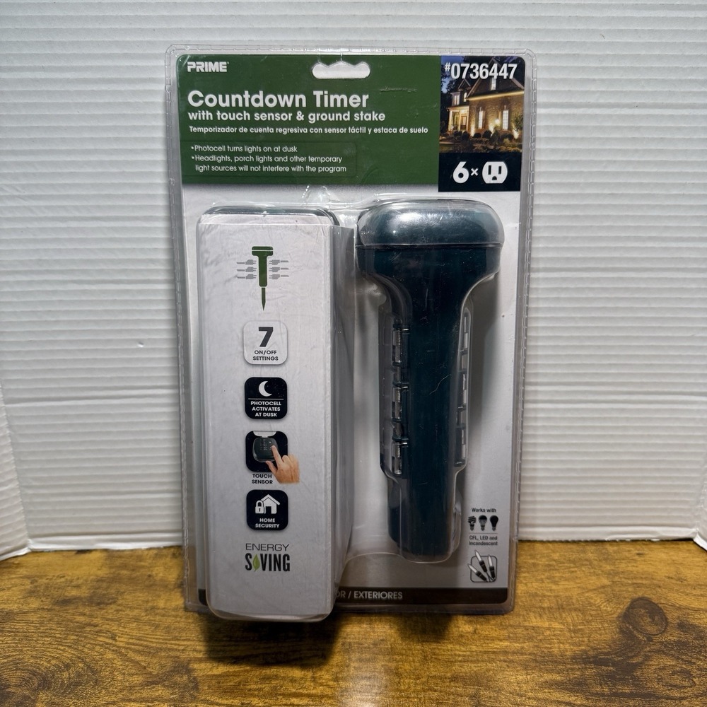 Prime 6 Outlet Outdoor Countdown Timer  Touch Sensor‎ Photocell Ground Stake NEW